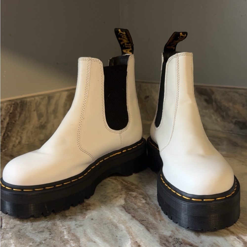 Dr. Martens White Chelsea Platform Boots with Black Lug Sole Size 8